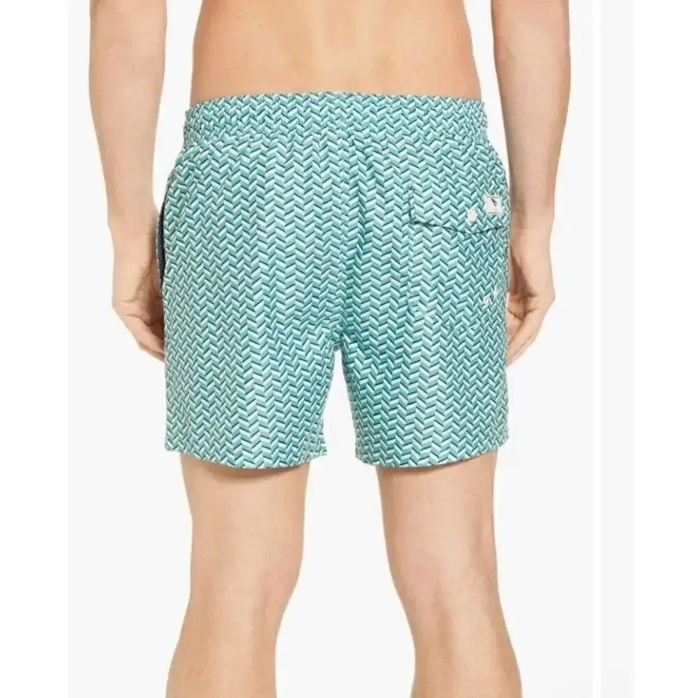 Ted Baker Swim Trunks Mens 6 XXL Teal Chevron Geometric Lobster Logo Mesh Lined